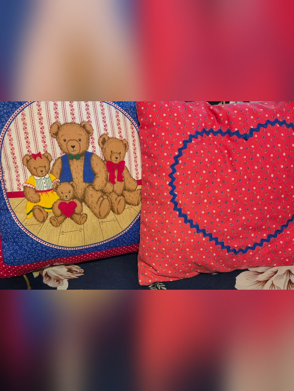 Vintage Pillows Cranston Teddy Bear And Heart Floral Decorative Pillows Cottage